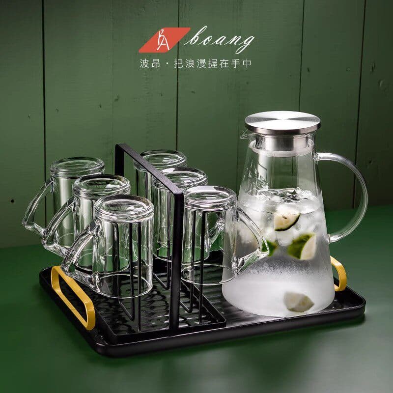 Creative water cup home set, high-end family drinking cup, glass cup with handle, simple living room green tea cup