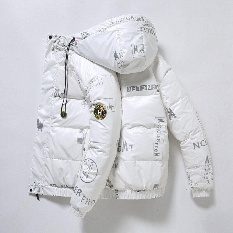 Featured Streetwear Shiny White Duck Down Jacket 8819 Shiny Short Hooded Thick Warm Stylish Coat YR221