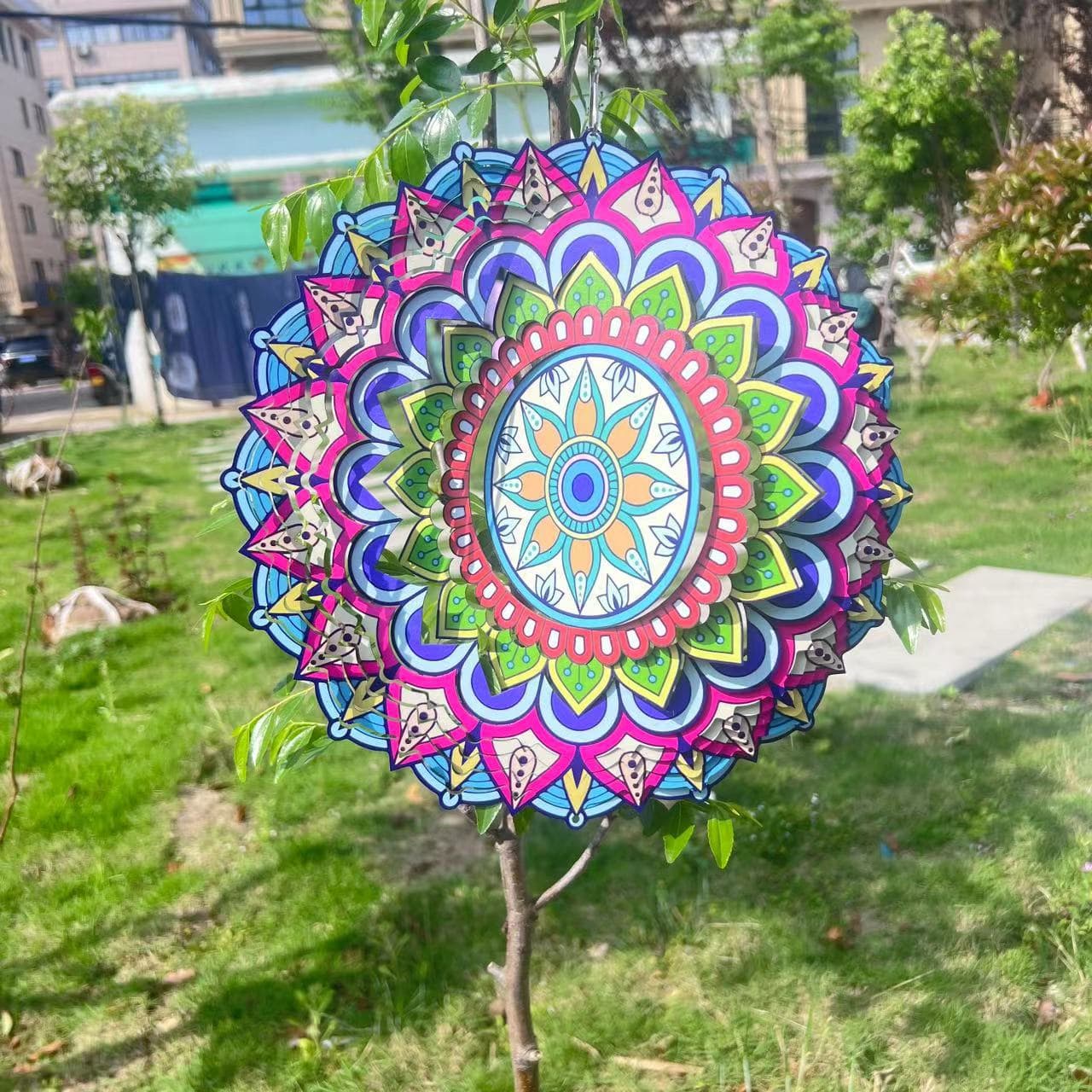 Wind Spinner for Yard and Garden Decoration Mandala Metallic 3D Wind Spinner Hanging Windmill