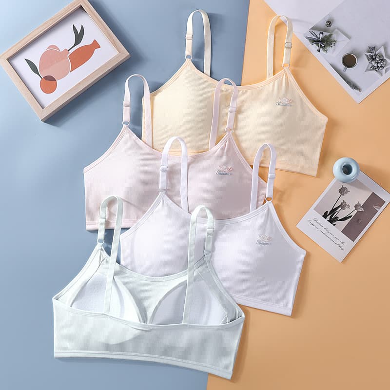 Girls' adolescent bra, one-piece fixed cup, middle and high school students' underwear, ice silk vest for girls and boys, summer thin