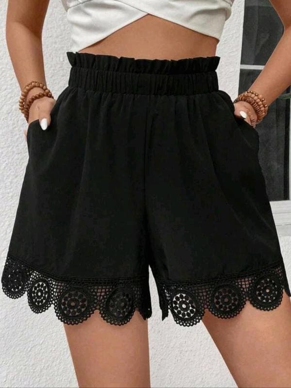K 69333 Lace Trim Solid Color Shorts