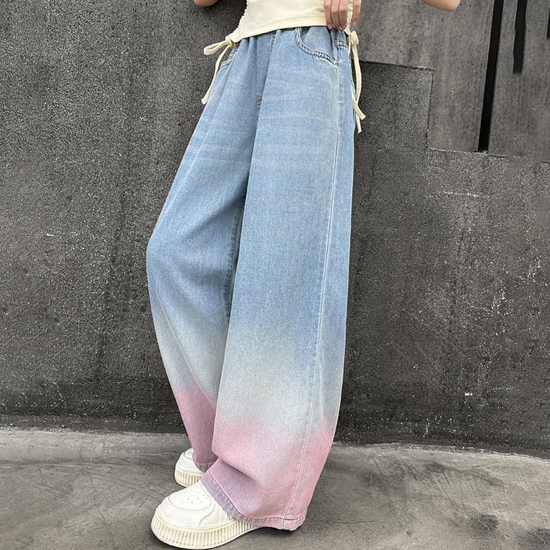 Girls' Jeans Summer 2025 New Style, Fashionable Wide-Leg Pants for Middle and Older Kids, Trendy Children's Summer Straight-Leg Pants