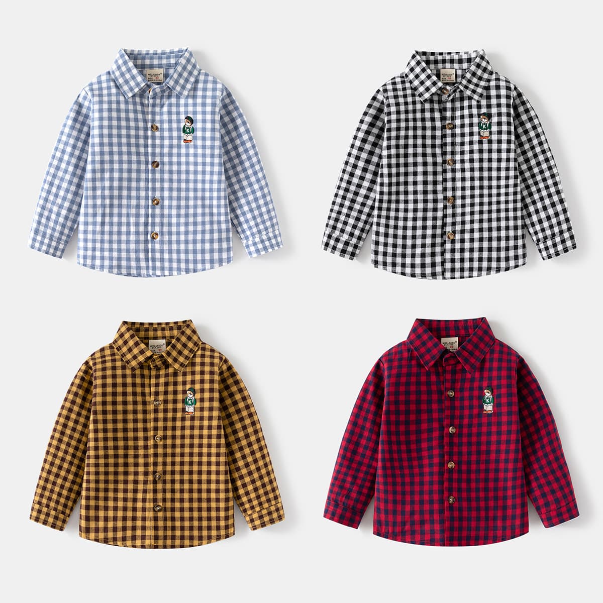 2024 New Boys' Long Sleeve Shirt, Kids' Lapel Shirt, Korean Style Cartoon Embroidered Baby Top, Children's Clothing Wholesale