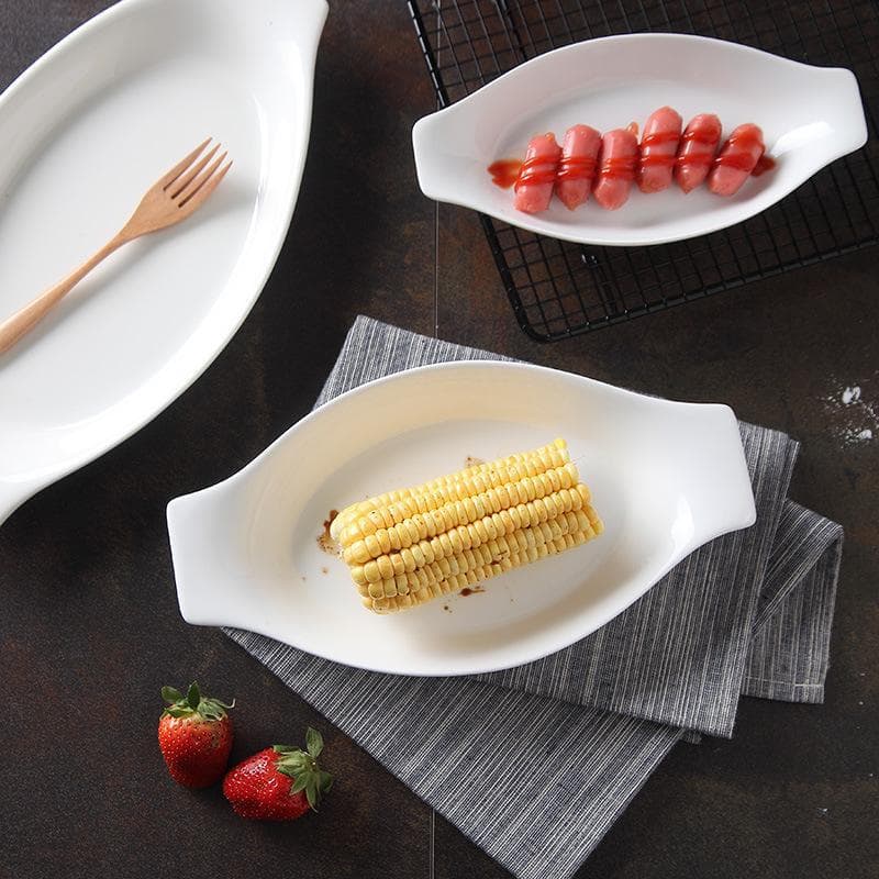 Ceramic Banana Boat Papaya Stewed Snow Clam Plate Western-style Cheese Baked Rice Baked Noodle Plate Double-ear Dan-shaped Plate Boat-shaped Plate
