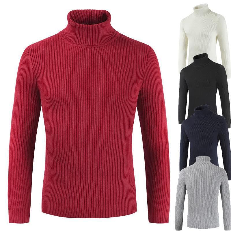Men's Turtleneck Pullover Sweater 2025 Foreign Trade Autumn Winter Solid Color Long Sleeve Trendy Slim Fit Knitwear for Teenagers