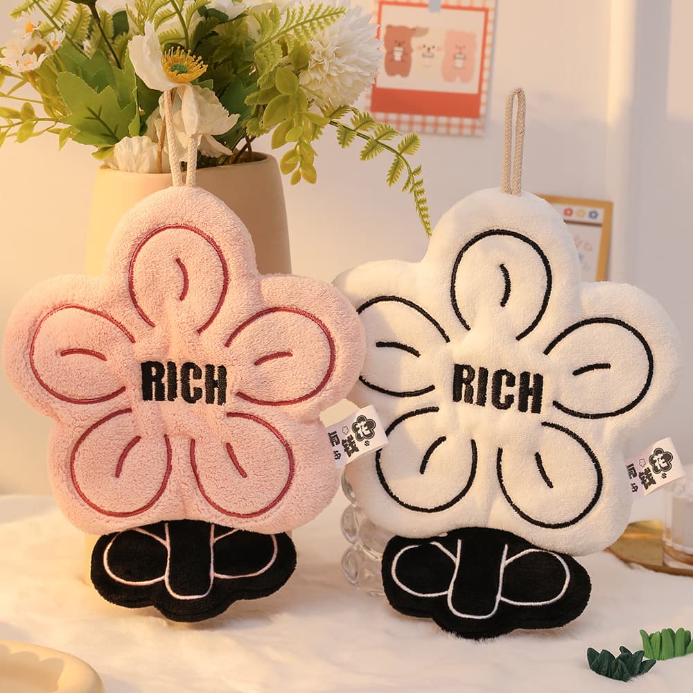 Rich Flower Coral Fleece Thick Hand Towels - Kitchen Hangable Dual-purpose Towels, Absorbent Quick-Dry Square Towels Lint-Free