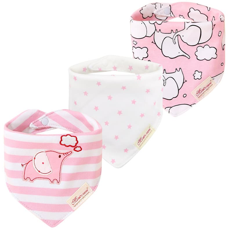 Momscare Baby Triangle Bibs for Infants and Toddlers, Kids Drool Bibs, Ins Style for Girls, 3-Pack