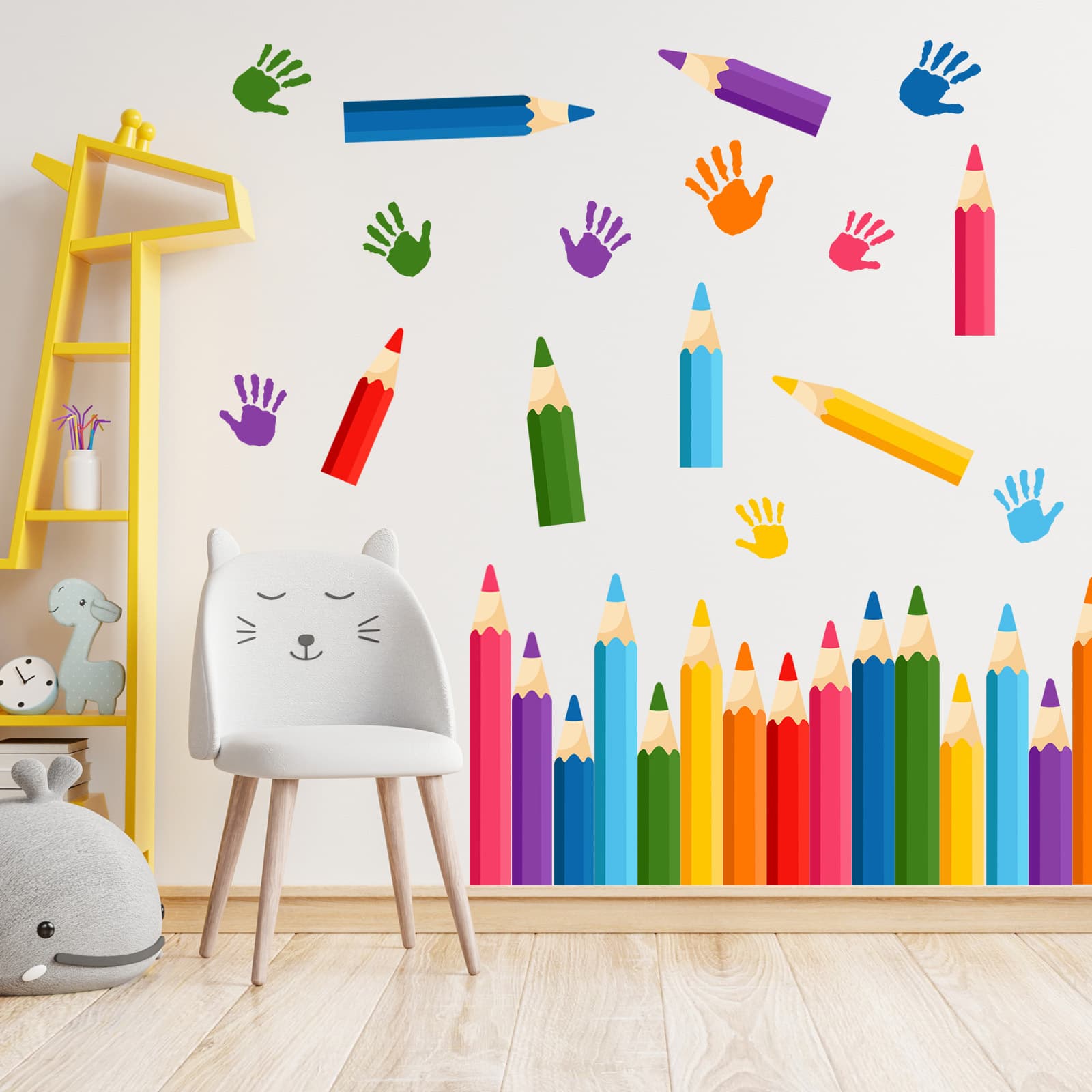 Cross-border Amazon Pencil Handprint Wall Sticker Baseboard Children's Room Bedside Kindergarten Entrance Decorative Wall Sticker