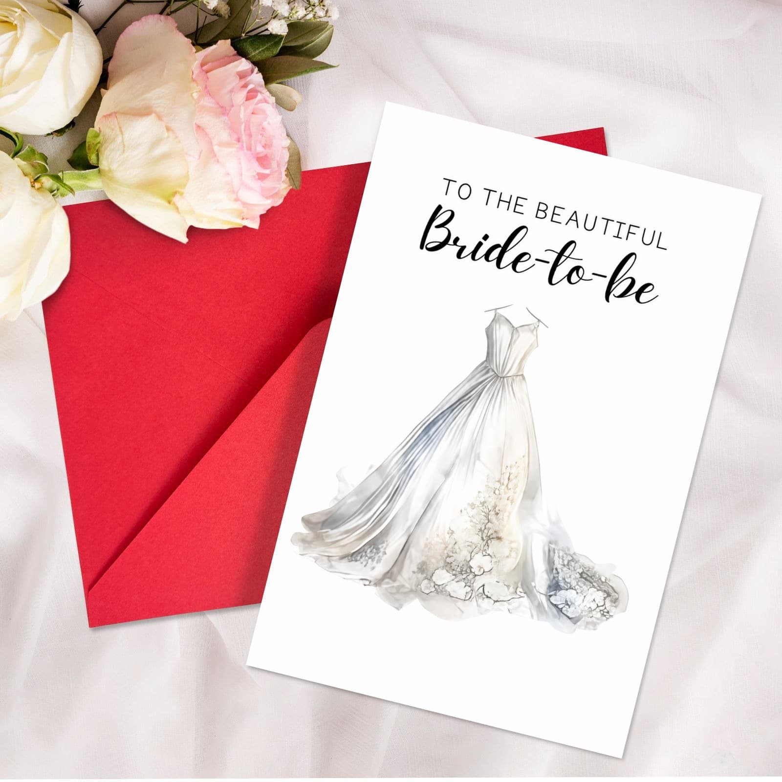 New 1pc Bride Wedding Blessing Card Watercolor Wedding Dress Design Cross-border Wholesale Pre-wedding Party Card