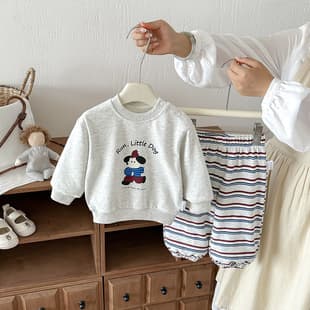 Infant Spring Autumn Two-Piece Set Boy Pullover Long Sleeve Cartoon Sweatshirt Striped Pants Casual Outfit