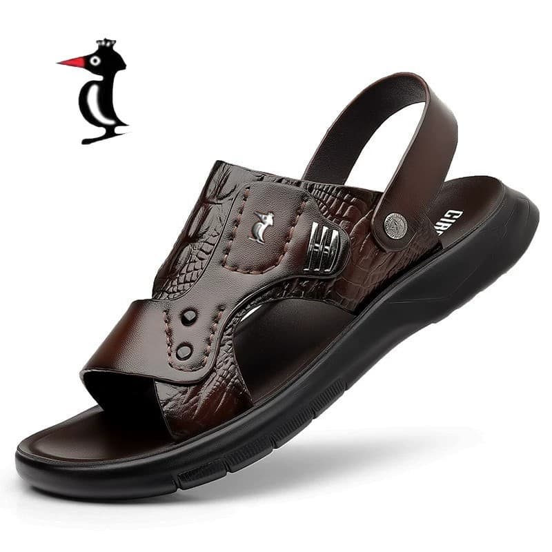 【100 Cowhide】New Oulun Woodpecker Sandals Men's Genuine Leather Soft Leather Waterproof Beach Slippers