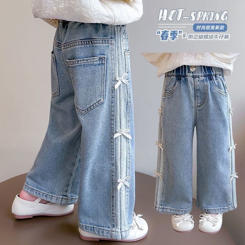 Baby Jeans Children's Style Wide Leg Pants 2026 New Bow Trousers Girls' Trousers Korean Style Spring and Autumn Style
