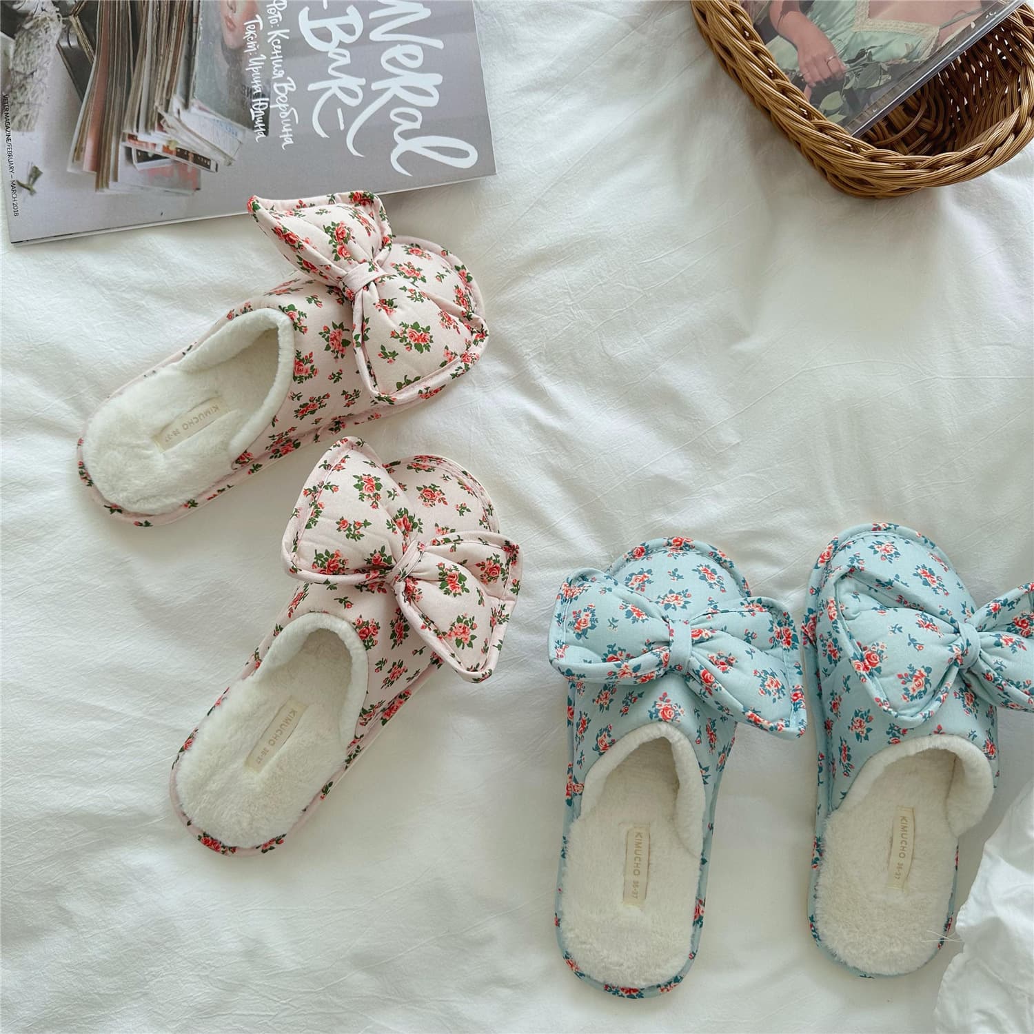 Bow Style Winter Plush Open-Toe House Slippers, Women's Fall Winter Warm Cotton Slippers Home Shoes