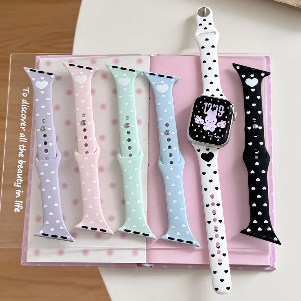 Crooked oblique head silicone strap with small waist and love polka dots suitable for Apple Apple watch iwatch universal ins