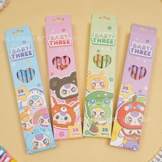 Cartoon Pencils 12-Pack Box, Kids Age 3+ Pencils 2B Pencil Stationery Gift Box, Essential Student Stationery