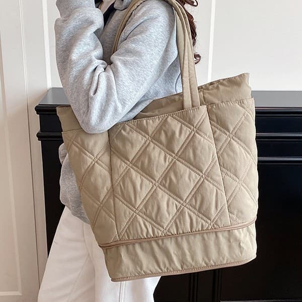 2025 Autumn Winter Fashion Diamond Cotton Bag Women's Tote Large Capacity Commuting Shopping Bag College Student Bag