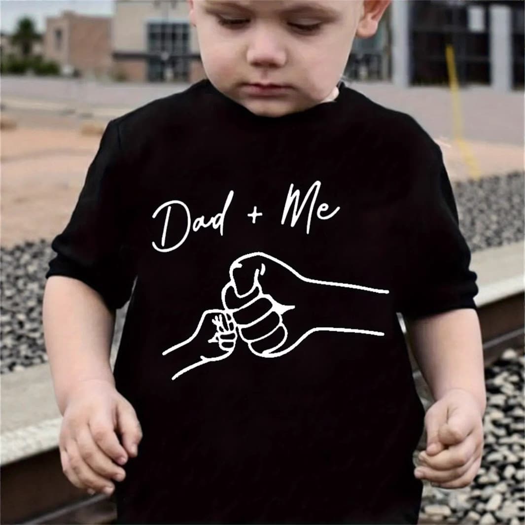 Cross-border Children's Clothing In Stock, Hot-selling for Export, "Dad+Me" Letter Print Summer T-Shirt, Polyester Loose Short Sleeve