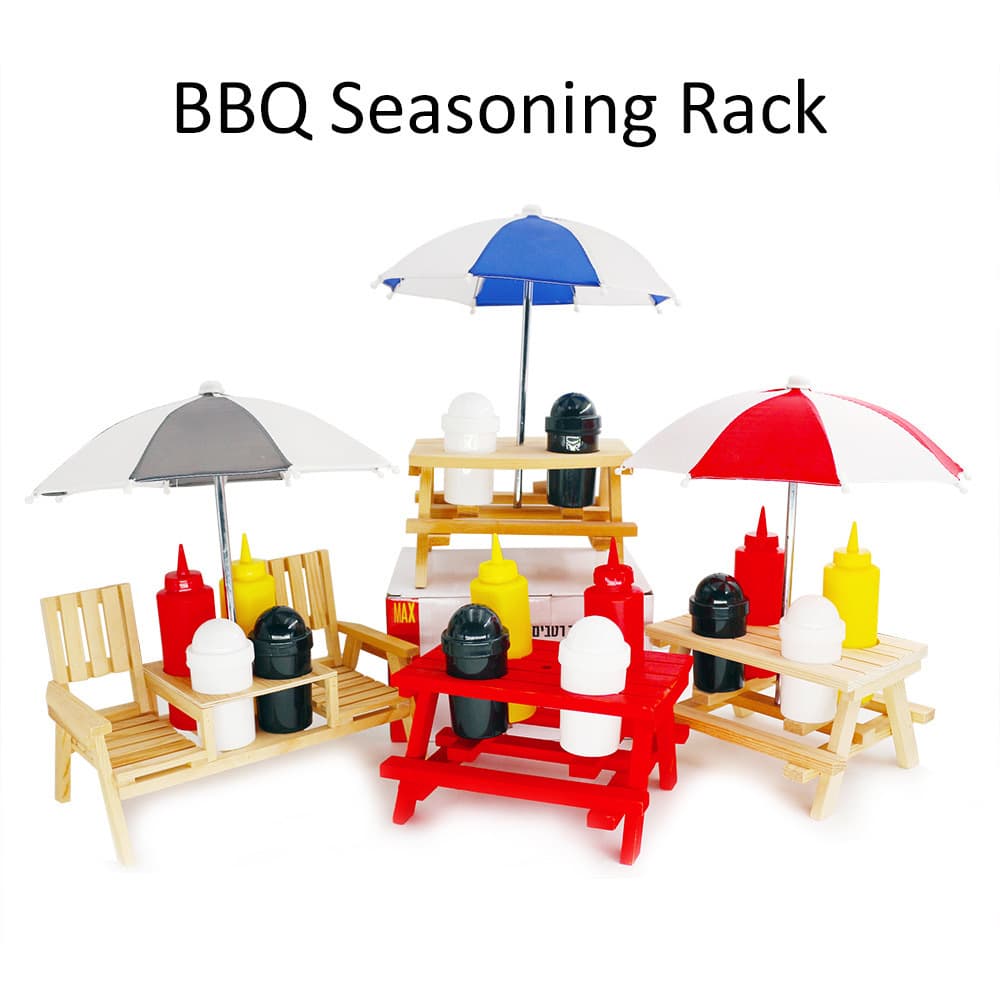BBQ Seasoning Rack, BBQ Chair Ornament, Wooden Outdoor BBQ Table Set