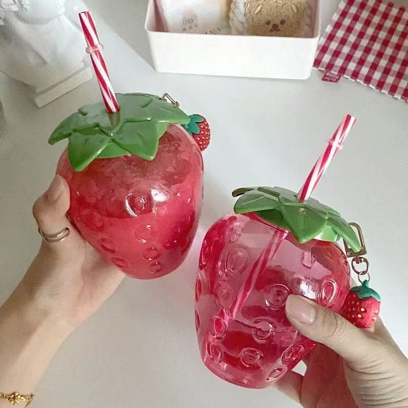Ins-style Cute Transparent High-Appeal Straw Cup Disposable Water Cup Plastic Cup Cross-Border Strawberry Cup Wholesale