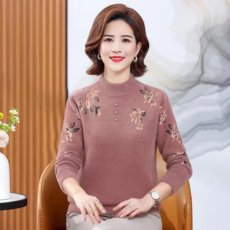 New Mom Style One-Piece Velvet Knit Sweater, Mink Velvet Top for Middle-Aged and Elderly Women, Inner Layer Top
