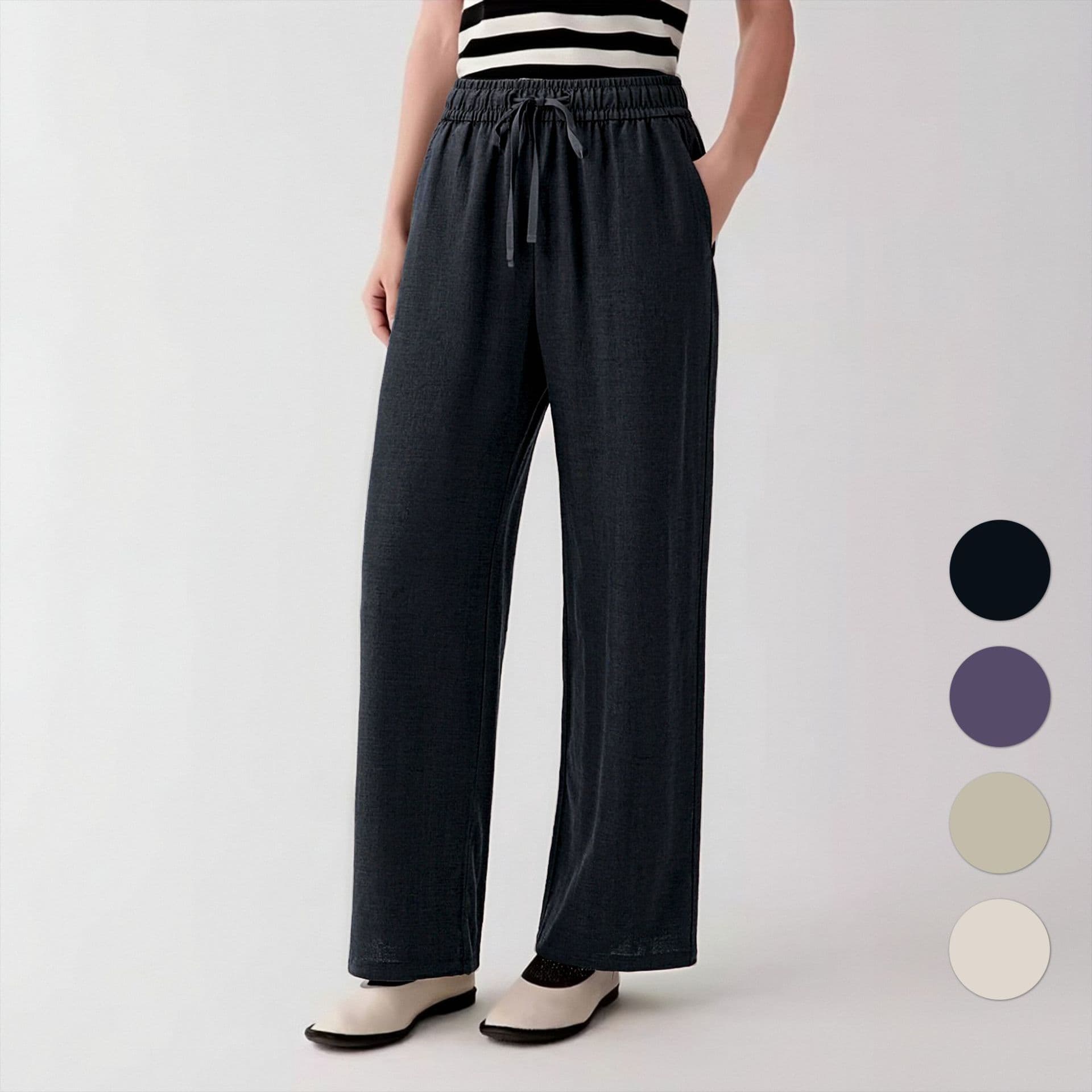 0294 Tencel Elastic Waist Drawstring Wide Leg Pants Casual Loose Trousers