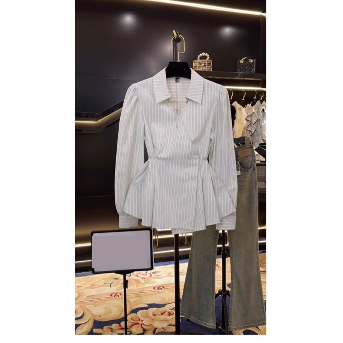 Chic Unique Waist-Cinching Slimming Shirt for Women Spring New Fashion Design Contrast Stripe Long Sleeve Top Women Trend