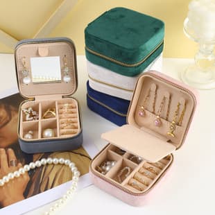 Velvet Jewelry Box with Zipper Pouch for Necklaces, Rings, Earrings, with Mirror, Jewelry Storage Box, Gift Box, Portable
