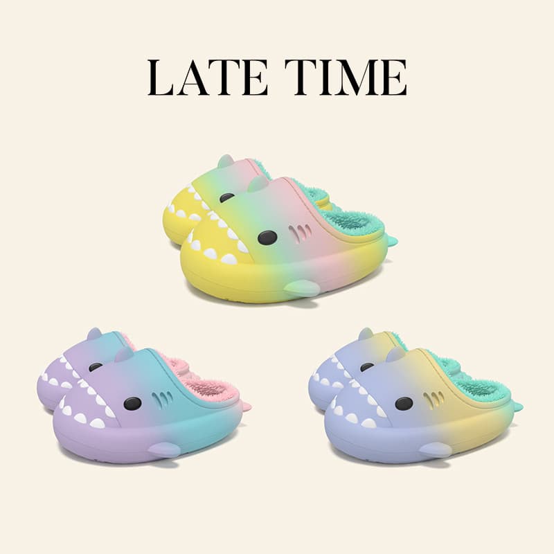 Original Cross-Border Best-Selling Rainbow Shark Kids Cotton Slippers for Boys and Girls, Autumn and Winter Indoor Warm Fleece Slippers