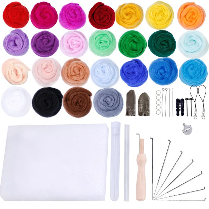 66S Wool Roving Needle Felting Starter Kit 25 Colors 2g Each DIY Needle Felting Wet Felting