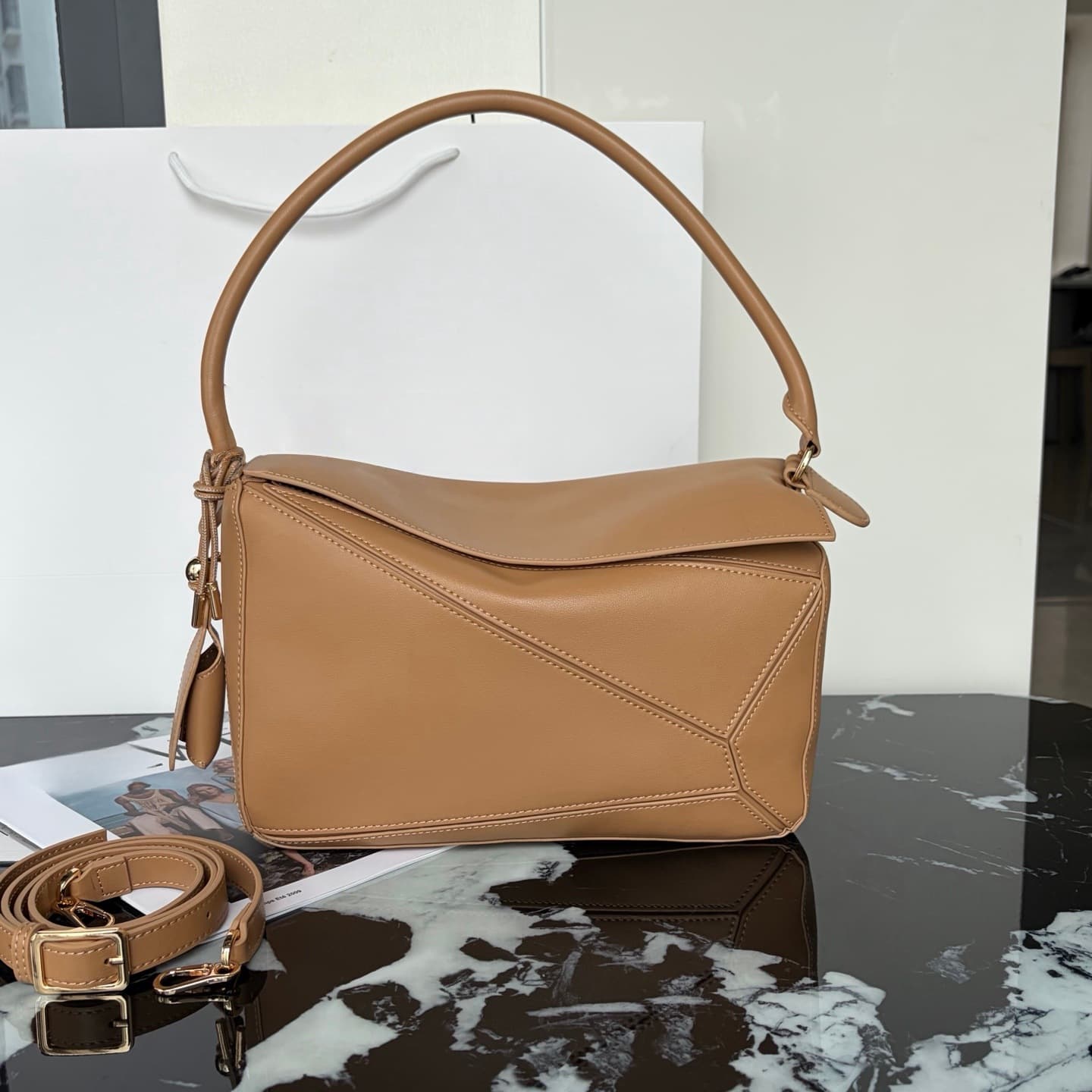 High Version Luo Jia 2026 New Long Handle Puzzle Handbag Celebrity Same Style Shoulder Bag Genuine Leather Crossbody Bag