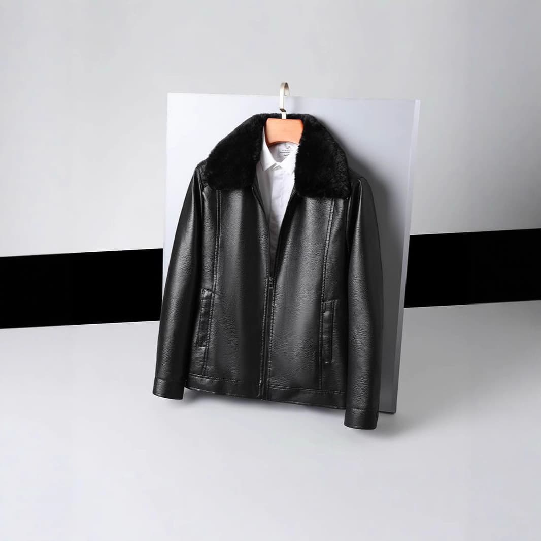 【Hot Sale Autumn/Winter】Cool Dad Men's Leather Jacket Casual Fleece-Lined Leather Jacket High-End Men's Coat