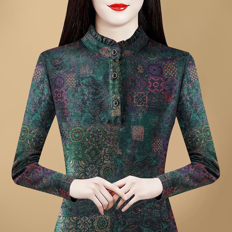 Autumn/winter new long-sleeve versatile age-reducing mom's other thickened warm stand-collar base layer top women