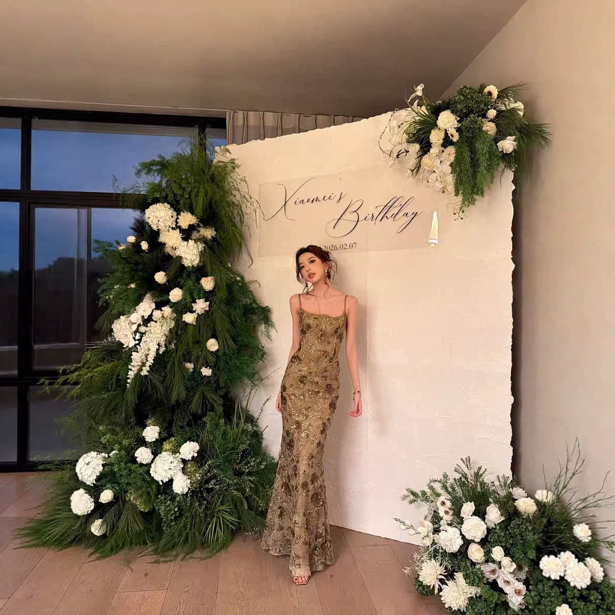 Light luxury suspender dress female socialite daughter banquet birthday party dress heavy beading embroidery waist long skirt