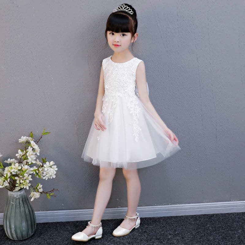 Girls' Dress 2026 New Style Princess Dress for Girls, Summer Style for Children, Stylish White Dress for Students, Puffy Tulle Dress