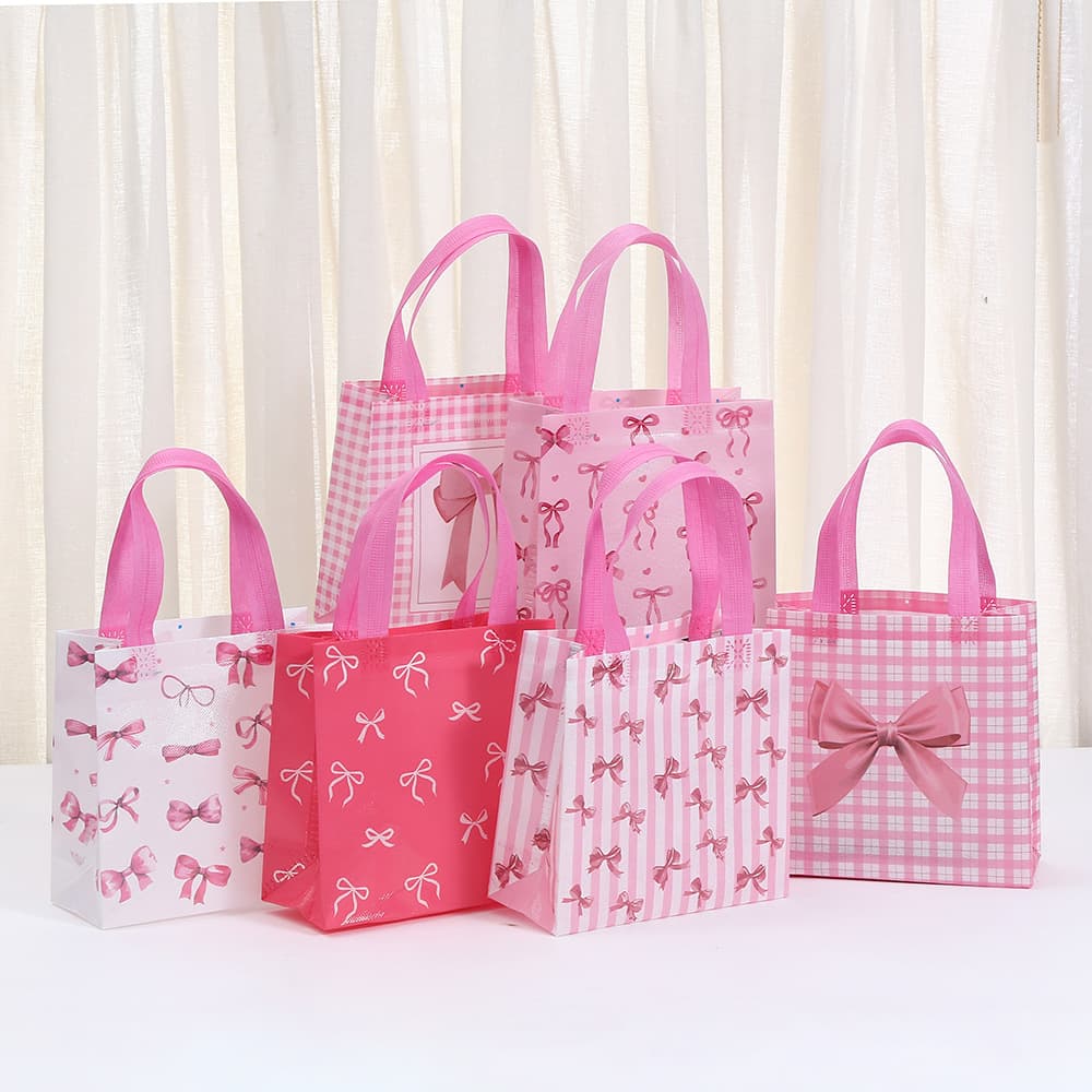 Bow printed handbag cute packaging bag non-woven birthday gift bag waterproof takeaway shopping