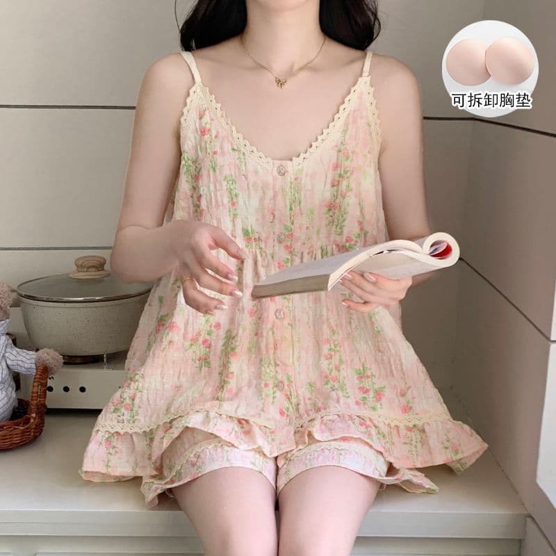 Camisole Pajamas Summer 2026 Pajamas for Women Sweet Japanese Style Homewear with Built-in Pads Wearable Out Princess Style Set