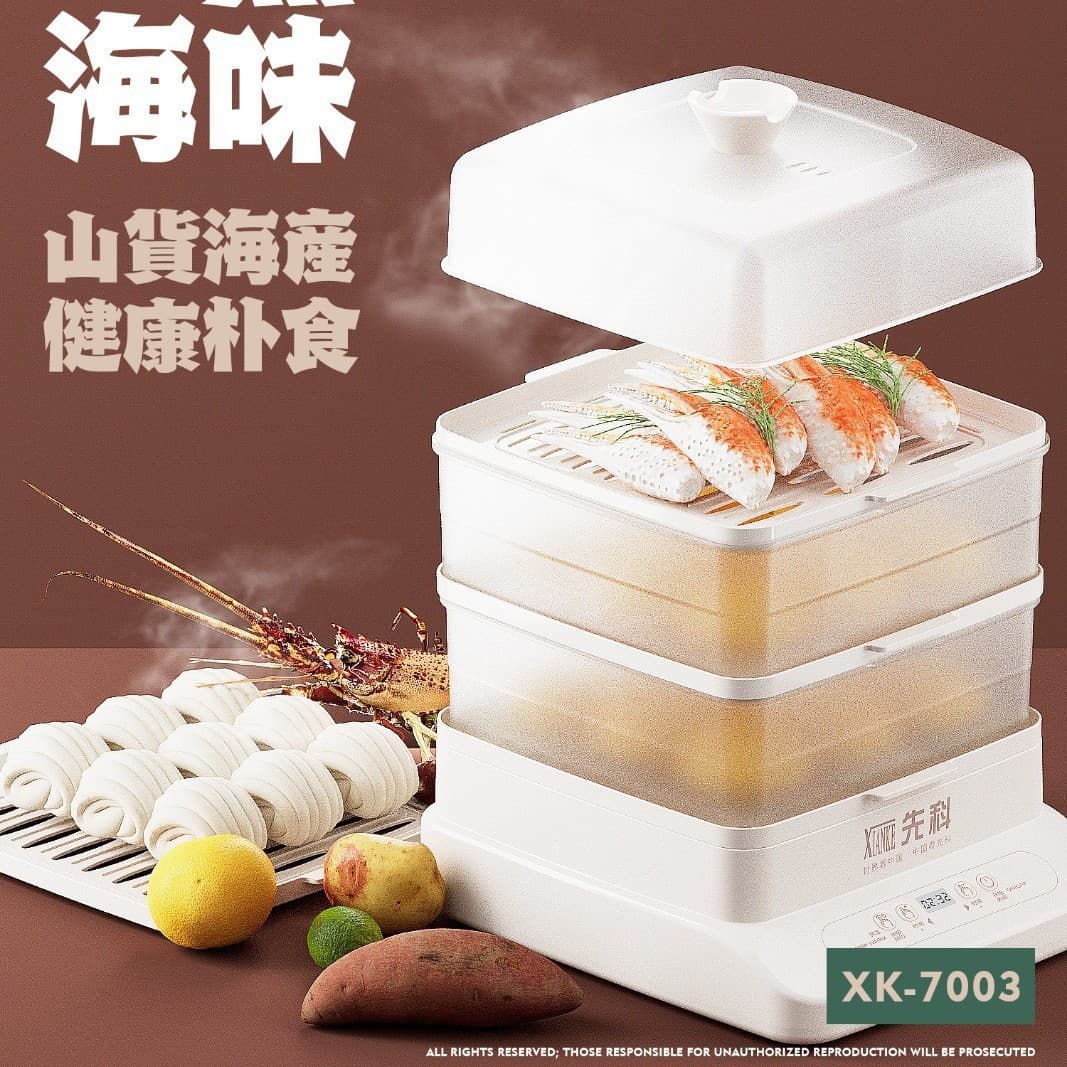 SAST Multi-functional Electric Steamer with Smart Timing, Multi-layer Heating, Transparent Large Capacity 3-Tier Steam Box