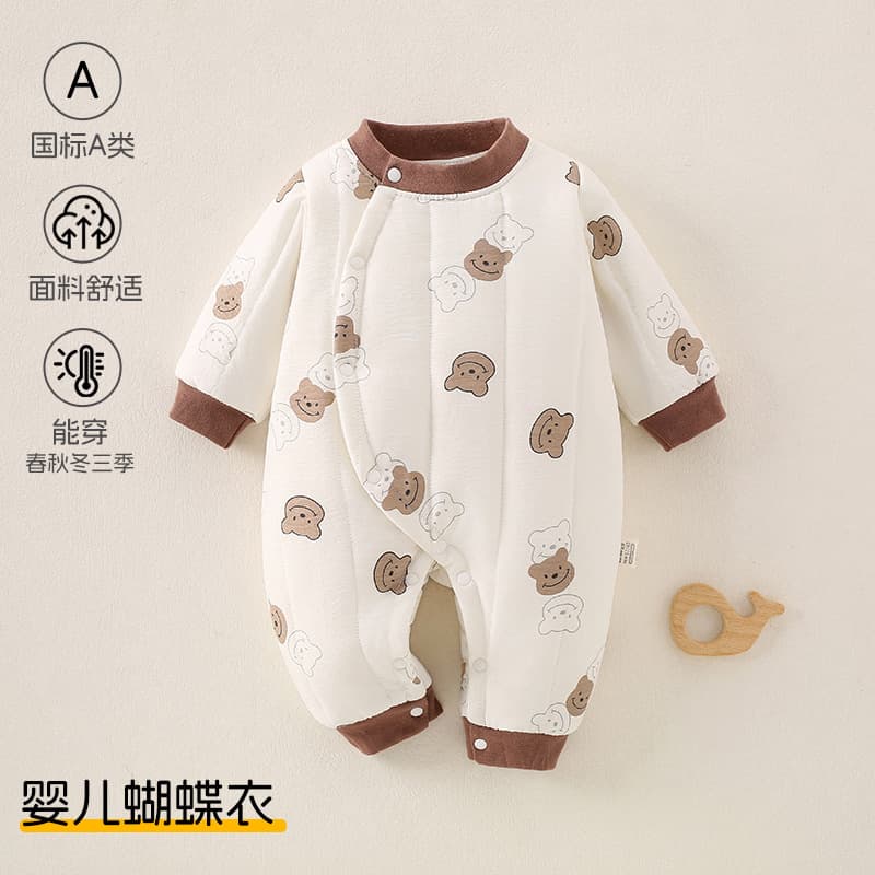 Newborn Baby Thin Cotton Butterfly Suit, Autumn/Winter Belly-Wrap Bodysuit, Warm Pure Cotton Infant Monk Robe