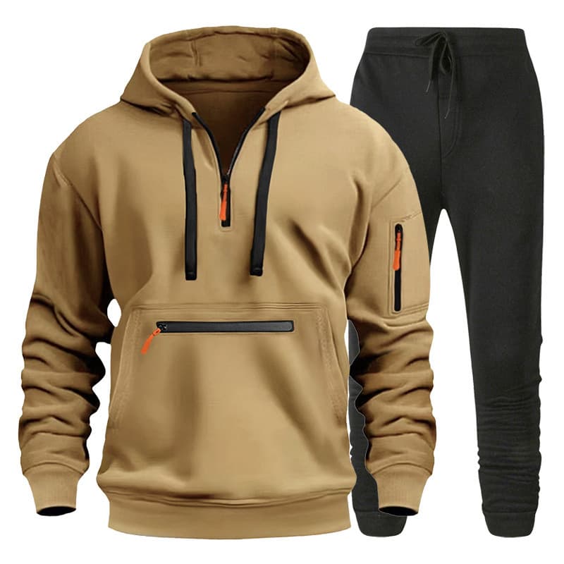 European Size Cross-border Independent Site Amazon AliExpress Men's New Hoodie Autumn Winter Trendy Zip-up Hoodie Two-piece Set