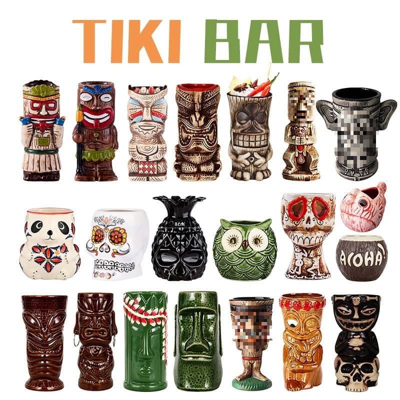 KI Bar Cocktail Glass Tiki Cup Creative Personality Hawaiian Cup Ceramic Cup Zombie Skull Tiki Cup Green Medium