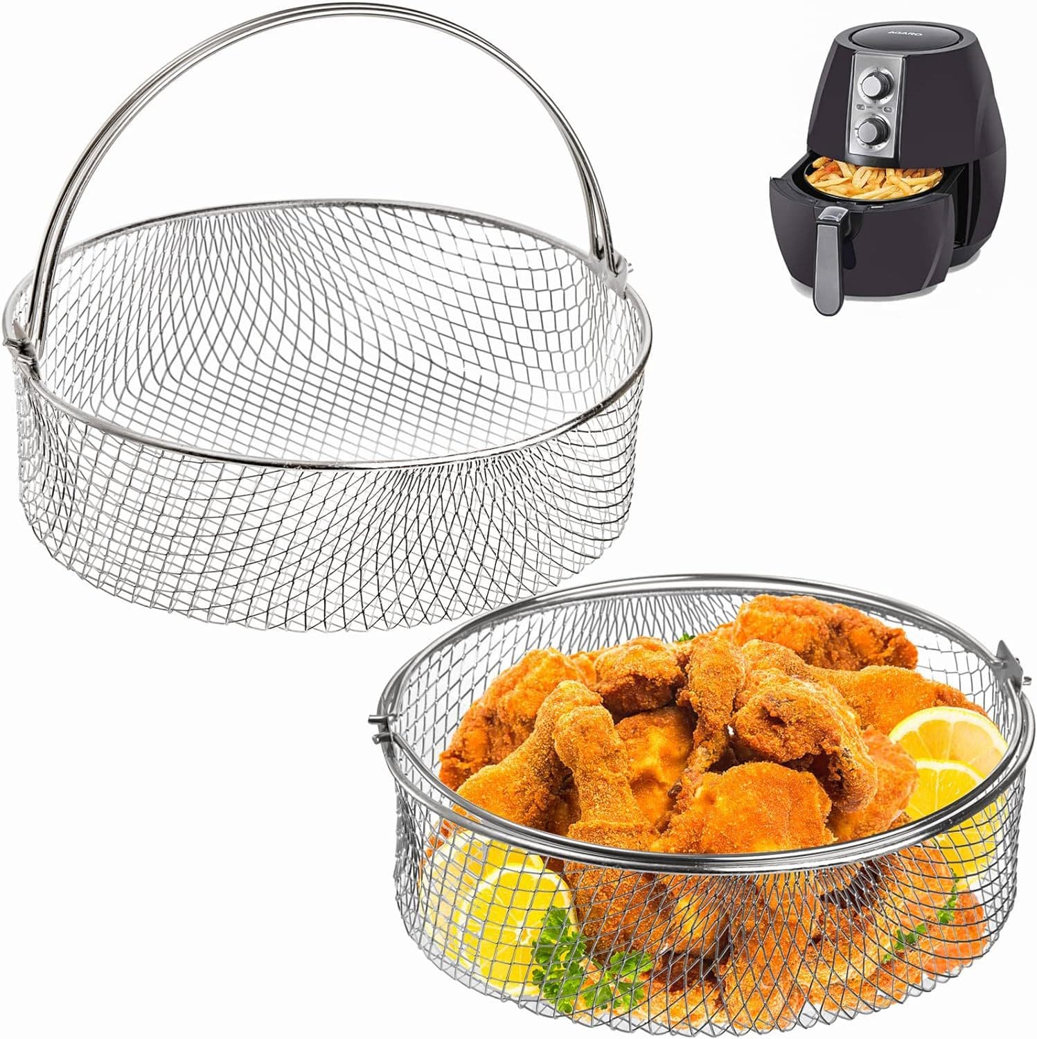 304 Stainless Steel Air Fryer Basket Steamer Roasting Rack Round Grill Rack Stackable Dehydrator Filter Rack