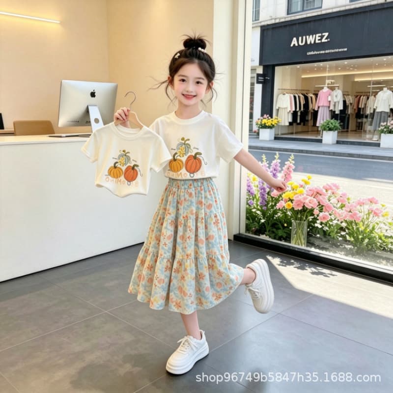 2026 summer fashionable and sweet INS cross-border Amazon girls floral skirt for middle-aged and older children