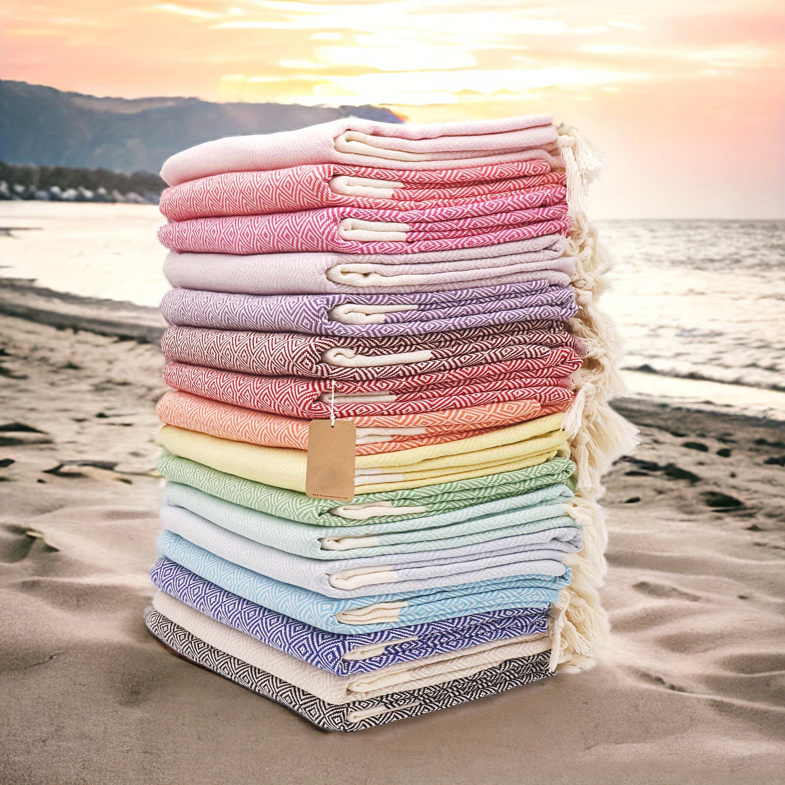 Turkish Towel Blanket Geometric Diamond Woven Jacquard Handmade Fringe Blanket Diamond Turkish Towel