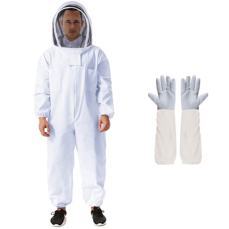 Beekeeping suit suit white thickened space bee-proof suit sheepskin gloves jacket set split one-piece bee suit bee
