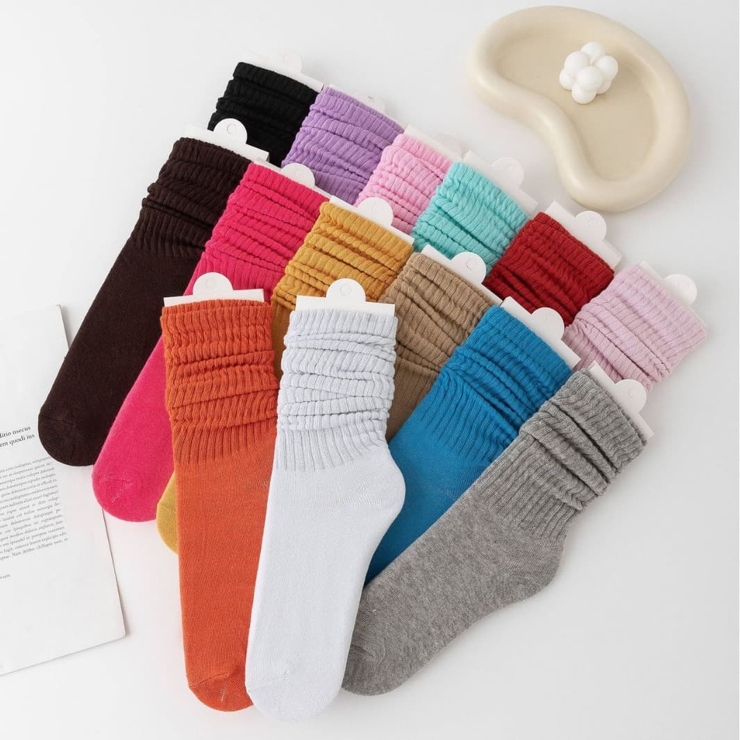 Socks for women, spring and autumn mid-calf ins trendy internet celebrity style colorful flat scrunch socks, candy color colorful long socks autumn