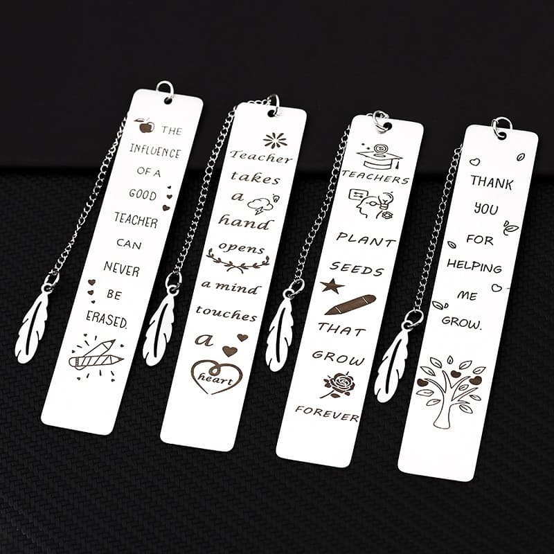 Stainless Steel Bookmark Creative Engraved Teacher's Day Gift for Europe and America Cross-border Stainless Steel Bookmark Customizable