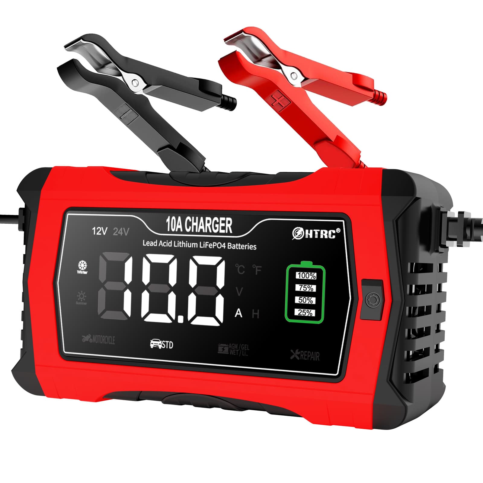 10A Car Motorcycle Battery Charger 12V 24V Lead Acid Lithium AGM Smart Repair Charger