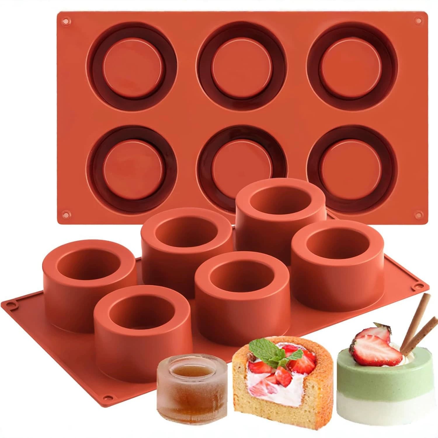 Wholesale 6-Cavity Concave Round Cup Silicone Pudding Cake Mold, Cream-Filled Bread Mold, Scented Candle Mold