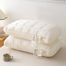 Home use high elasticity bread soft pillow, adult neck care homestay hotel whole head pillow core live streaming feather silk fiber pillow