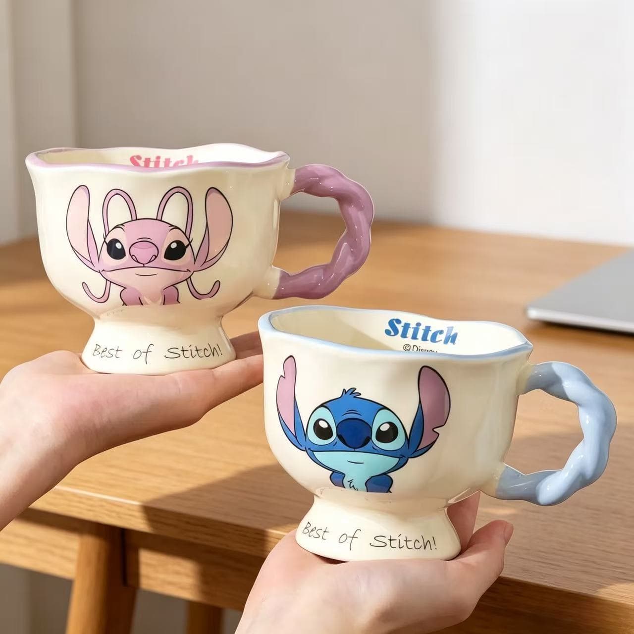 Genuine Stitch Couple's Tall Ceramic Mug, Cute Cartoon Home Ceramic Coffee Water Cup Gift